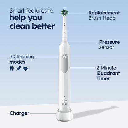 Oral-B Pro 1000 Electric Toothbrush, White, Rechargeable Power Toothbrush with 1 Brush Head