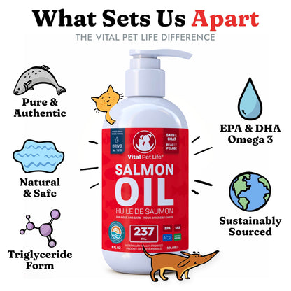 Salmon Oil for Dogs 237 mL - Healthy Skin & Coat, Fish Oil, Omega 3 EPA DHA, Liquid Food Supplement for Pets, All Natural, Supports Joint & Bone Health, Natural Allergy & Inflammation Defense