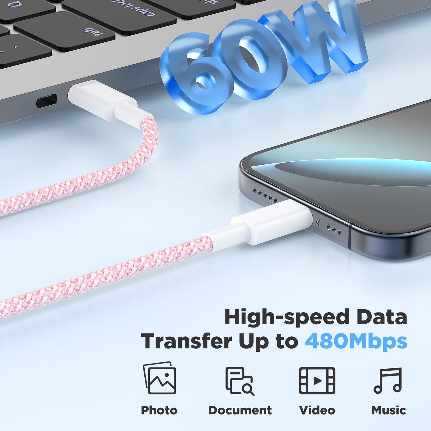 Hzevn for iPhone 16 Chargers Fast Charging,3 Pack 20W USB C Charger Block with 6.6/6.6/10ft Long USB C to USB C Cable for iPhone 17/16/15 Pro Max/15 Pro/15 Plus