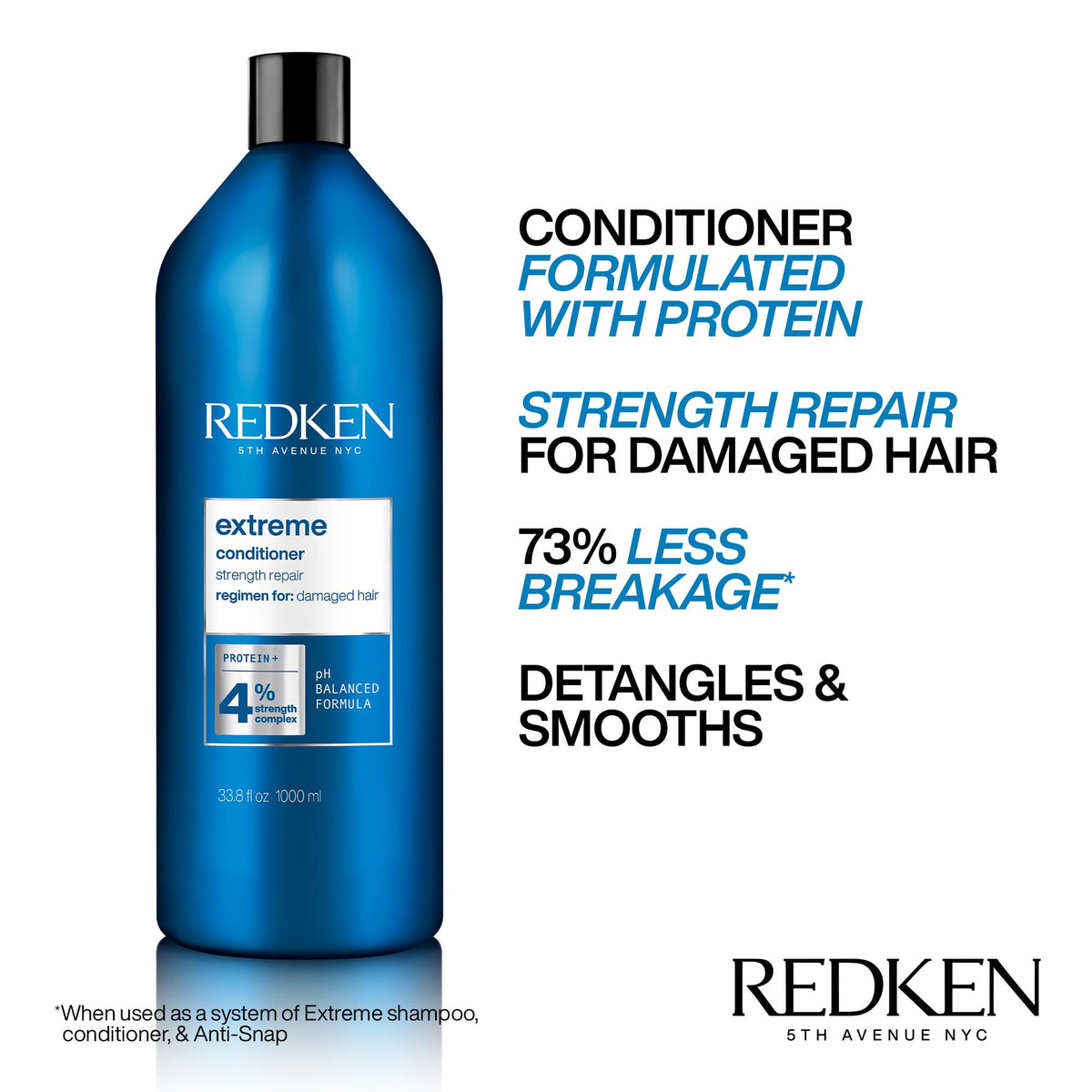 REDKEN Anti-Breakage Conditioner, Protection for Damaged Hair, Repairs Strength and Adds Flexibility, Protein Infused, Extreme, 1000 ml