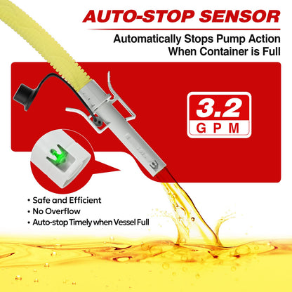 KEIMI Portable Fuel Transfer Pump with Auto-Stop, 3.2 Gallon per Min, 51" Extra Long Hose, Battery & USB Powered, 4 Can Adapters, Leak-proof Gas Pump for Oil, Diesel and Gasoline