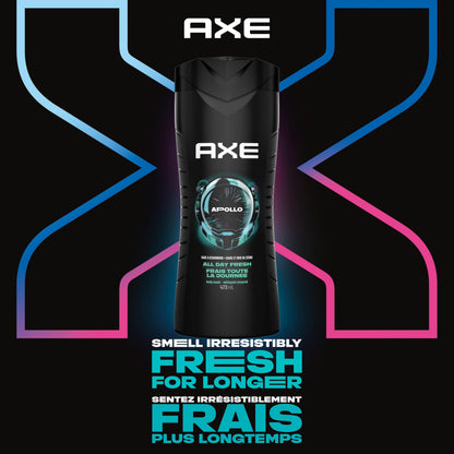 AXE Apollo Men's Body Wash for All Day Freshness, Sage & Cedarwood, with 100% Plant-Based Moisturizers, 473ml (Pack of 4)
