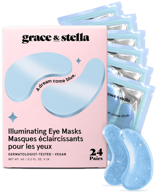 grace & stella Award Winning Under Eye Mask - Gifts for Her - Reduce Dark Circles, Puffy Eyes, Undereye Bags, Wrinkles - Gel Under Eye Patches, Vegan Cruelty-Free Self Care (24 Pairs, Blue)