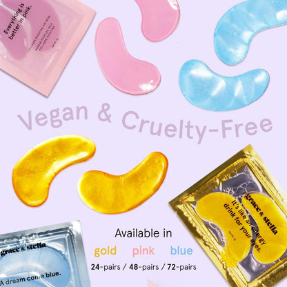 grace & stella Award Winning Under Eye Mask - Travel Essentials - Birthday Gifts for Women - Gel Eye Patches for Dark Circles, Puffy Eyes, Wrinkles, Undereye Bags - Vegan - Self Care (48 Pairs, Gold)