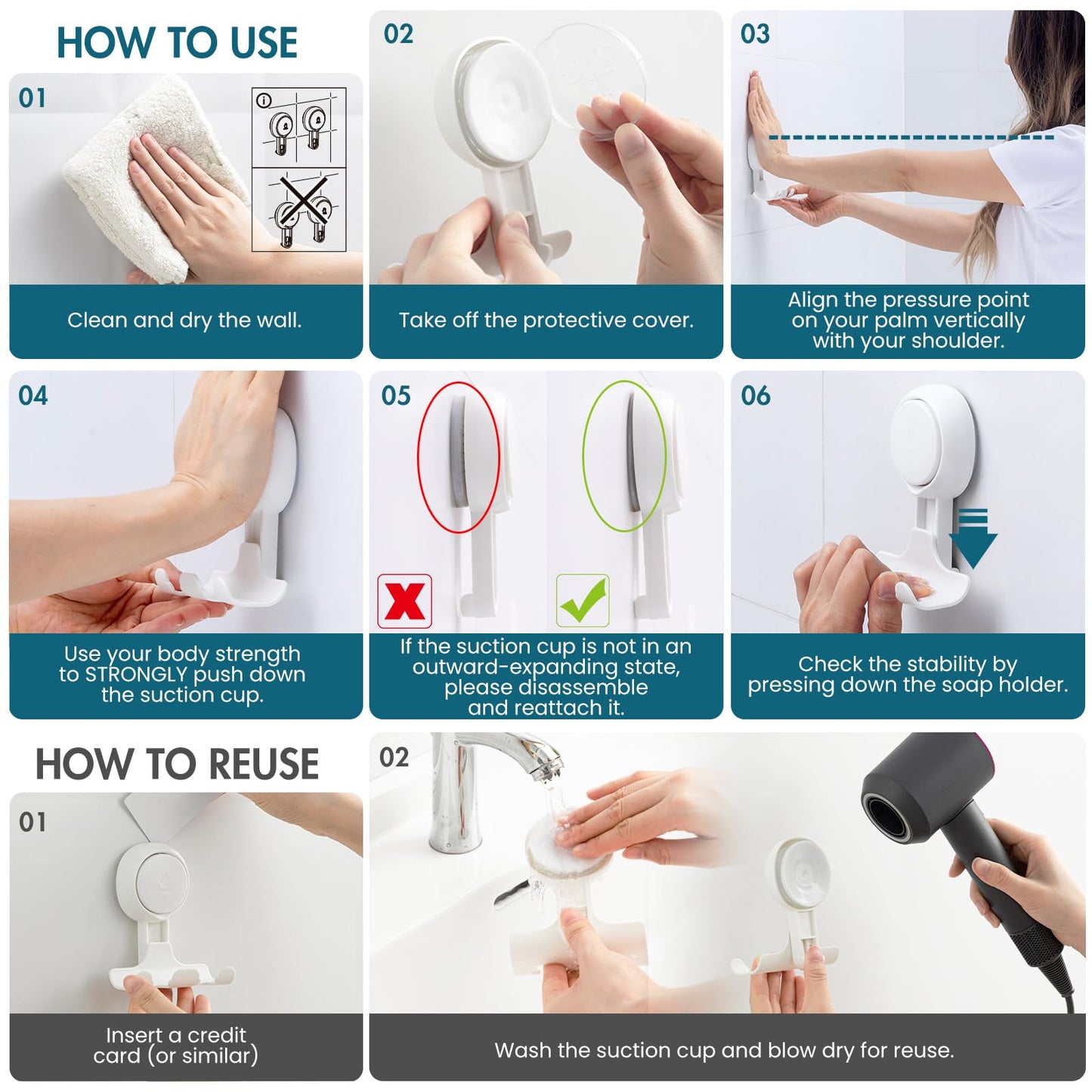 TAILI Shower Razor Holder Suction Cup, Vacuum Hanger Door Hooks for Shower Wall Towel Loofah Sponge Bathroom, Removable Waterproof, White, 2 Pack - Available at All In One Marketplace Canada