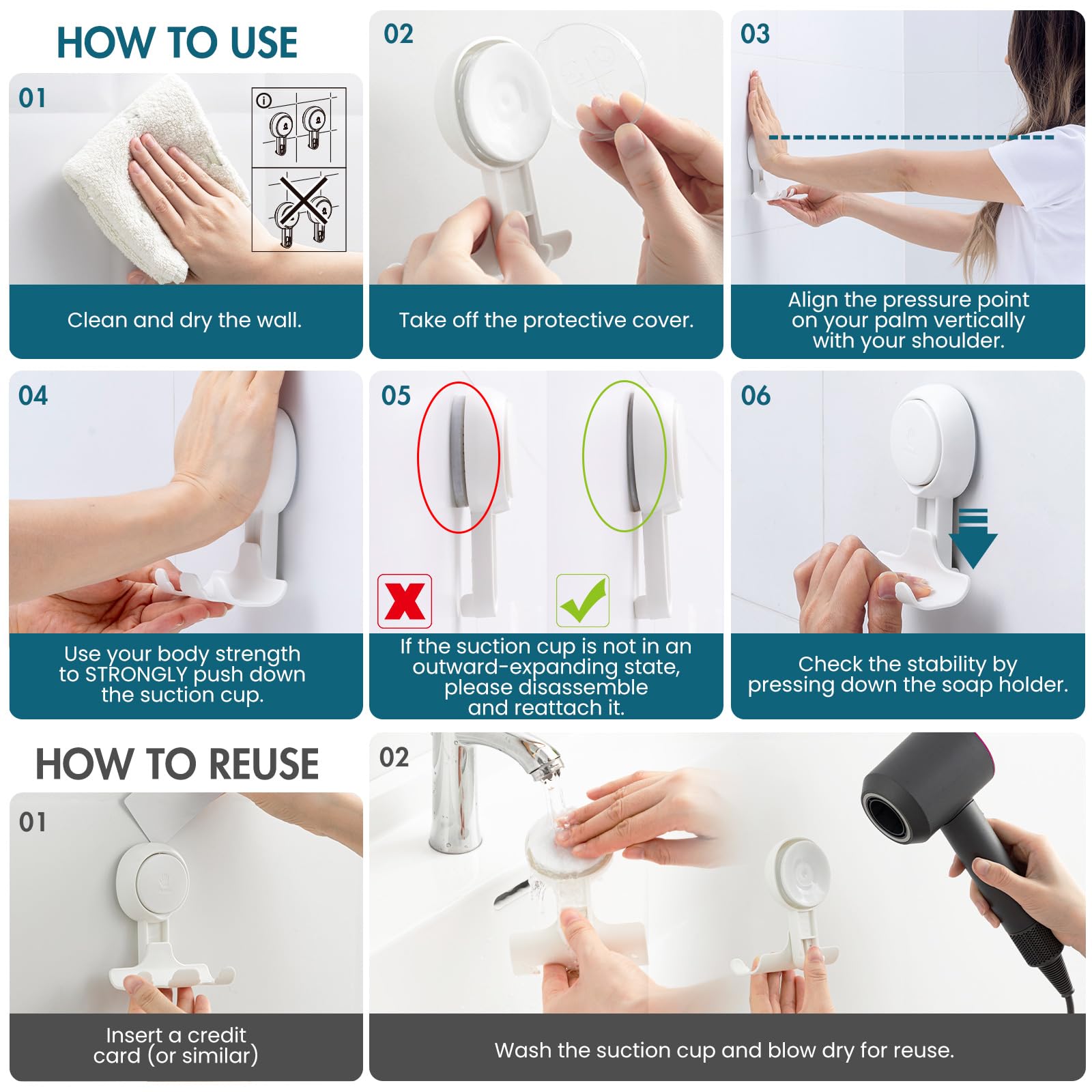 TAILI Shower Razor Holder Suction Cup, Vacuum Hanger Door Hooks for Shower Wall Towel Loofah Sponge Bathroom, Removable Waterproof, White, 2 Pack - Available at All In One Marketplace Canada