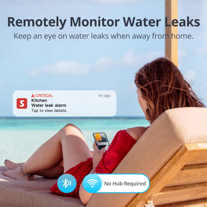 No Hub Required WiFi Water Sensor, Smart Water Leak Detector, 100dB Adjustable Alerts & App Alerts, IP67 Waterproof, Wireless Detector for Home with 1m Sensing Cable (Support 2.4G) - Available at All In One Marketplace Canada