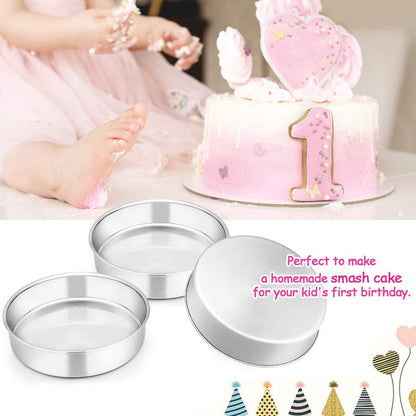 6 Inch Cake Pan Set of 2, E-far Stainless Steel Round Smash Cake Baking Pans, Non-Toxic & Healthy, Mirror Finish & Dishwasher Safe 🍁 All In One Marketplace Canada