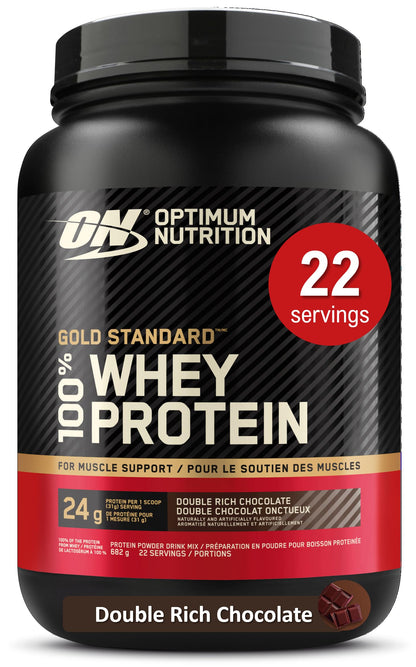 Optimum Nutrition Gold Standard 100% Whey Protein Powder, 670g - Double Rich Chocolate - 22 servings (packaging may vary)