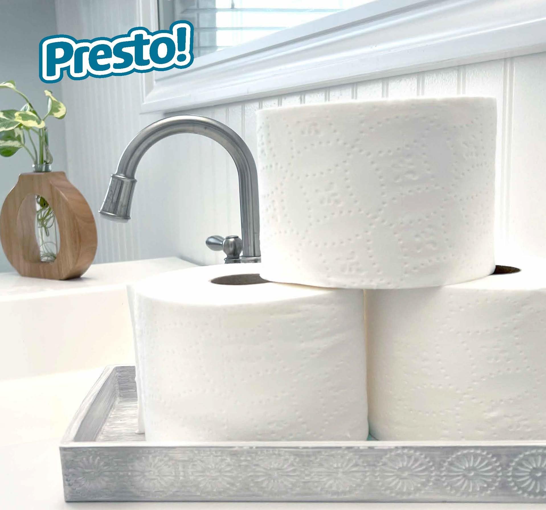 Amazon Brand - Presto! 313 Sheet Mega Roll Toilet Paper, Ultra-Soft, Pack of 12, 12 Family Mega Rolls Equivalent to 60 Regular Rolls, White Presto!
