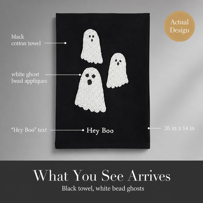 Mud Pie Halloween Bead Towel, Ghost, 26" x 14"