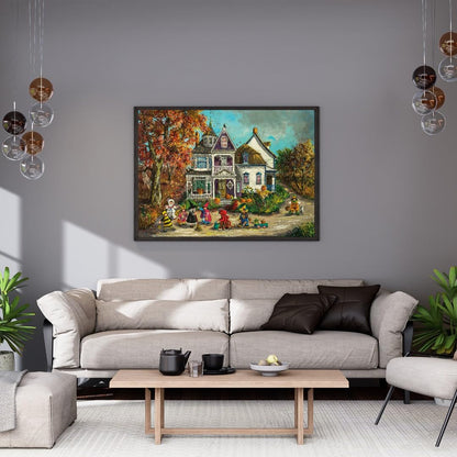 Clementoni - Jigsaw Puzzle 1000 Pieces with Poster for Adults - 70 x 50 cm - The Haunted House, Painting of Old House Kids at Halloween - Pauline Paquin Collection - Made in Italy Compact Box - 83014