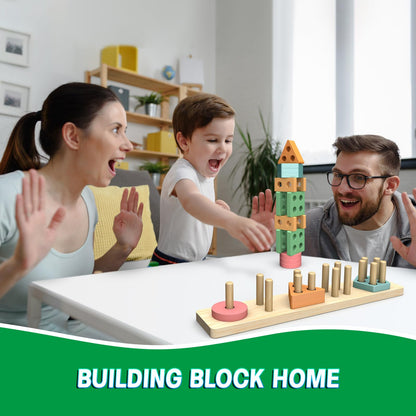 OSLINE Montessori Educational Toys for 1 2 3 Year Old Gifts,Toddler Wooden Toys Shape Sorter Stacking Toy Boy Girl Gifts,Wooden Blocks Puzzle Learning Toys - Christmas Easter Birthday Gifts 🍁 All In One Marketplace Canada