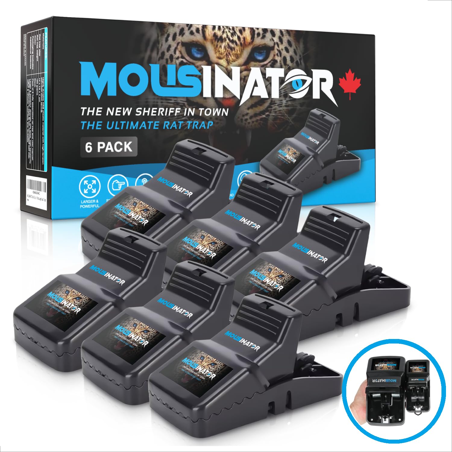 MOUSINATOR Rat Trap | 6-Pack | Large Rat Snap Traps for Indoor and Outdoor Use | Easy to Set | Safe and Reusable Design | Easy to Clean | Effective Powerful Large Mouse Trap that Works Instantly - Available at All In One Marketplace Canada