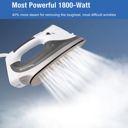 BEAUTURAL 1800-Watt Steam Iron with Digital LCD Screen, Double-Layer and Ceramic Coated Soleplate, 3-Way Auto-Off, 9 Preset Temperature and Steam Settings for Variable Fabric - Available at All In One Marketplace Canada