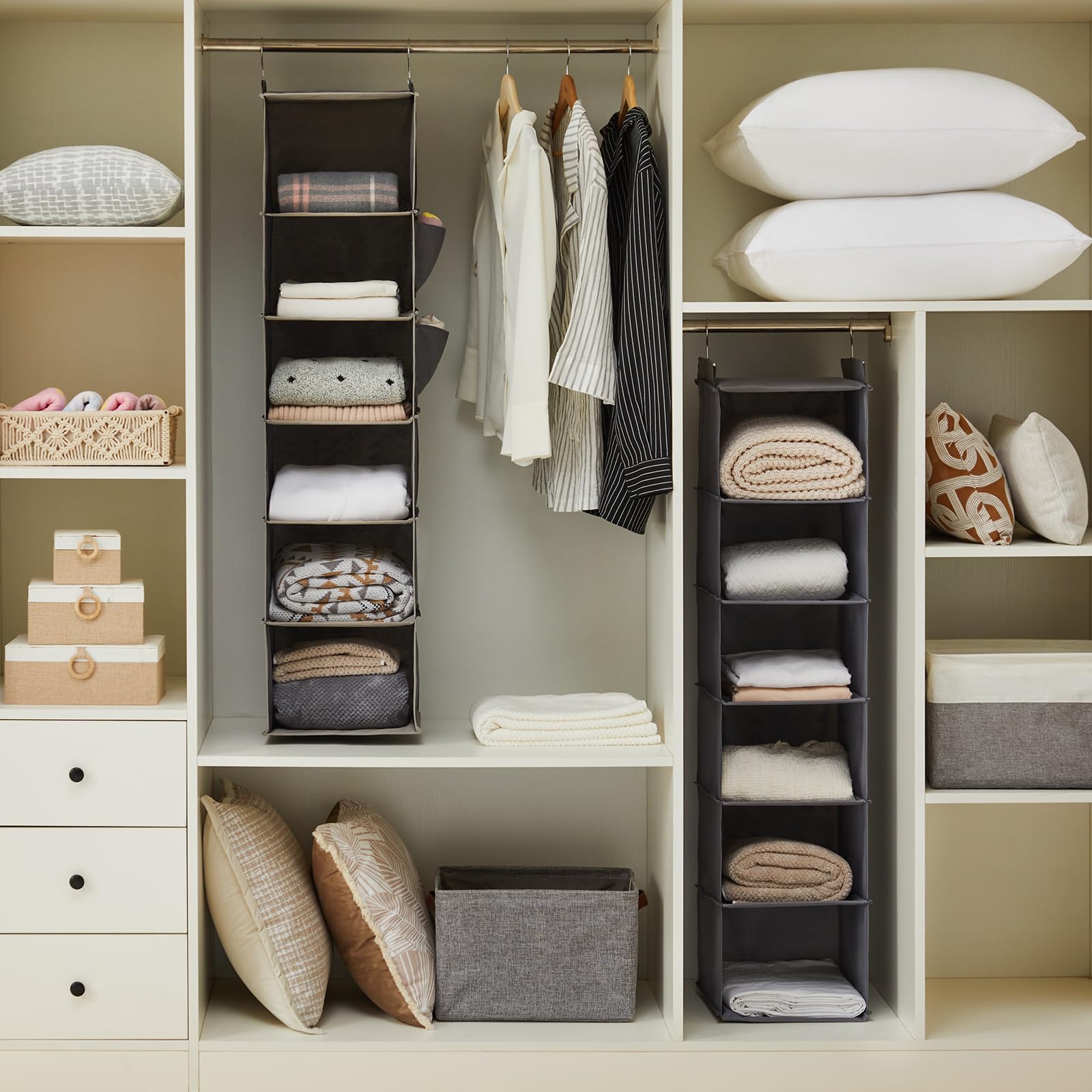 YOUDENOVA Hanging Closet Organizers and Storage, 6-Shelf Closet Hanging Storage Shelves, Grey - Available at All In One Marketplace Canada