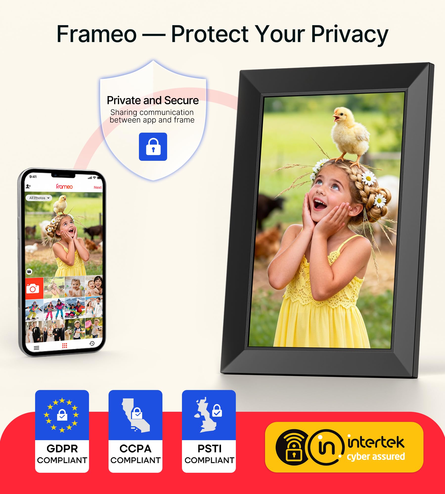 Frameo 10.1 Inch WiFi Digital Picture Frame, 1280x800 HD IPS Touch Screen Photo Frame Electronic, 32GB Memory, Auto-Rotate, Wall Mountable, Share Photos/Videos Instantly via Frameo App from Anywhere