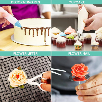 RFAQK 130 PCs Cake Decorating Kit Supplies with Cake Turntable-Cake leveler-24 Numbered Piping Tips with Pattern Chart & EBook- Straight & Offset Spatula-50 Piping Bags-3 Scraper Set-40 Cupcake Liners 🍁 All In One Marketplace Canada