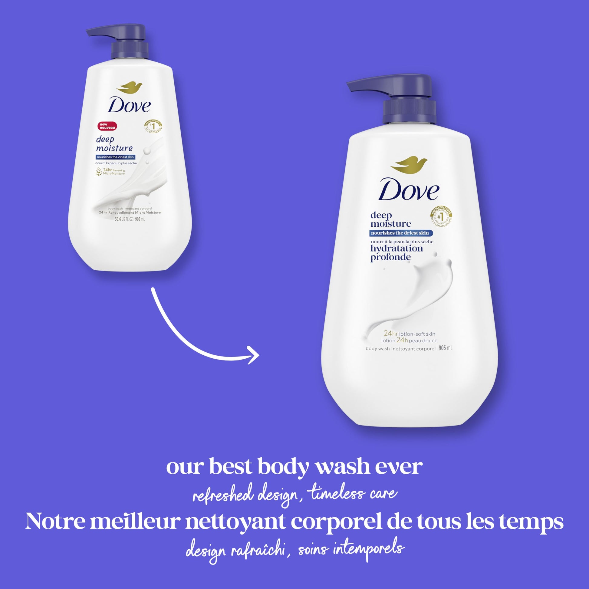 Dove Body Wash Deep Moisture For 24hr Lotion-Soft Skin Moisturizing Skin Cleanser with No Sulfates No Parabens, 905mL (Pack of 2)
