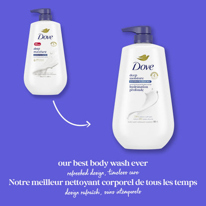 Dove Body Wash Deep Moisture For 24hr Lotion-Soft Skin Moisturizing Skin Cleanser with No Sulfates No Parabens, 905mL (Pack of 2)