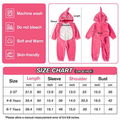 LOLANTA Toddler Boys Girls Shark Costume Hooded Flannel Romper, Pink, 2-3T 🍁 All In One Marketplace Canada