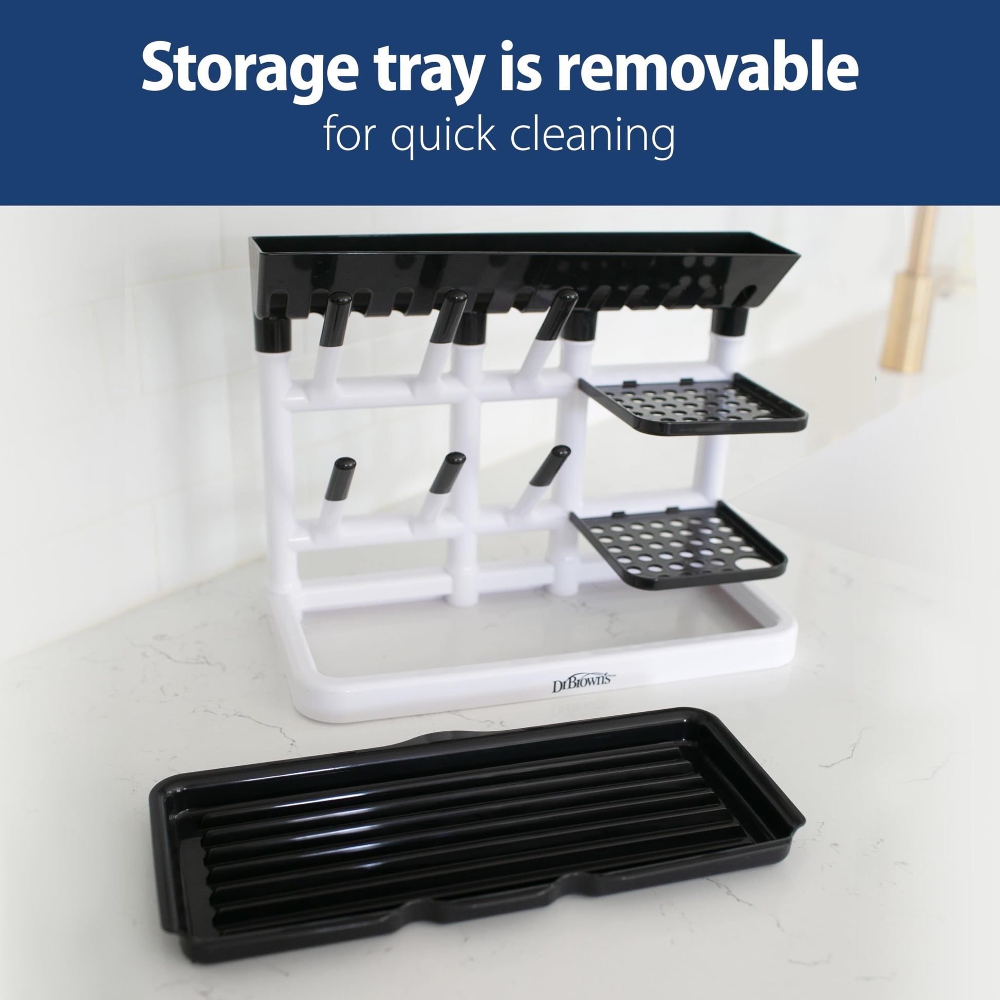 Dr. Brown’s™ Drying Tower, Stand-Up Drying Rack, Countertop Baby Bottle Drying with Organized Storage for Baby Essentials, Space Saving Vertical Rack