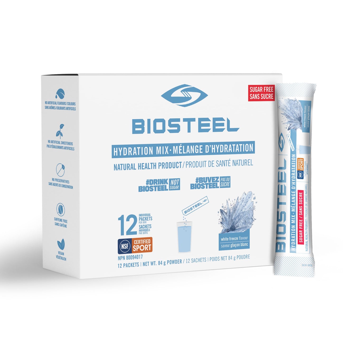 BioSteel Electrolyte Hydration Mix, White Freeze, 12 Sticks, Zero Sugar BioSteel Sports