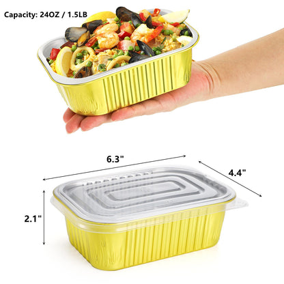 DEAYOU 50 Pack Small Aluminum Pans with Lids, 1.5 LB Heavy Duty Disposable Foil Cake Baking Tins, Bread Loaf Pans Takeout Food Containers for Leftover, Meal Prep, Freezer, 6.3" x 4.4" x 2.1", 24oz 🍁 All In One Marketplace Canada