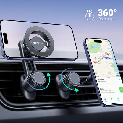 UGREEN Magsafe Phone Mount for Car, Not Blocking Air Vent, with 2 Metal Rings for All Phones Strengthen Magnetic Car Phone Holder Compatible with iPhone 17 16 15 Pro Max 14 13 12 Pro Mini MagSafe Case