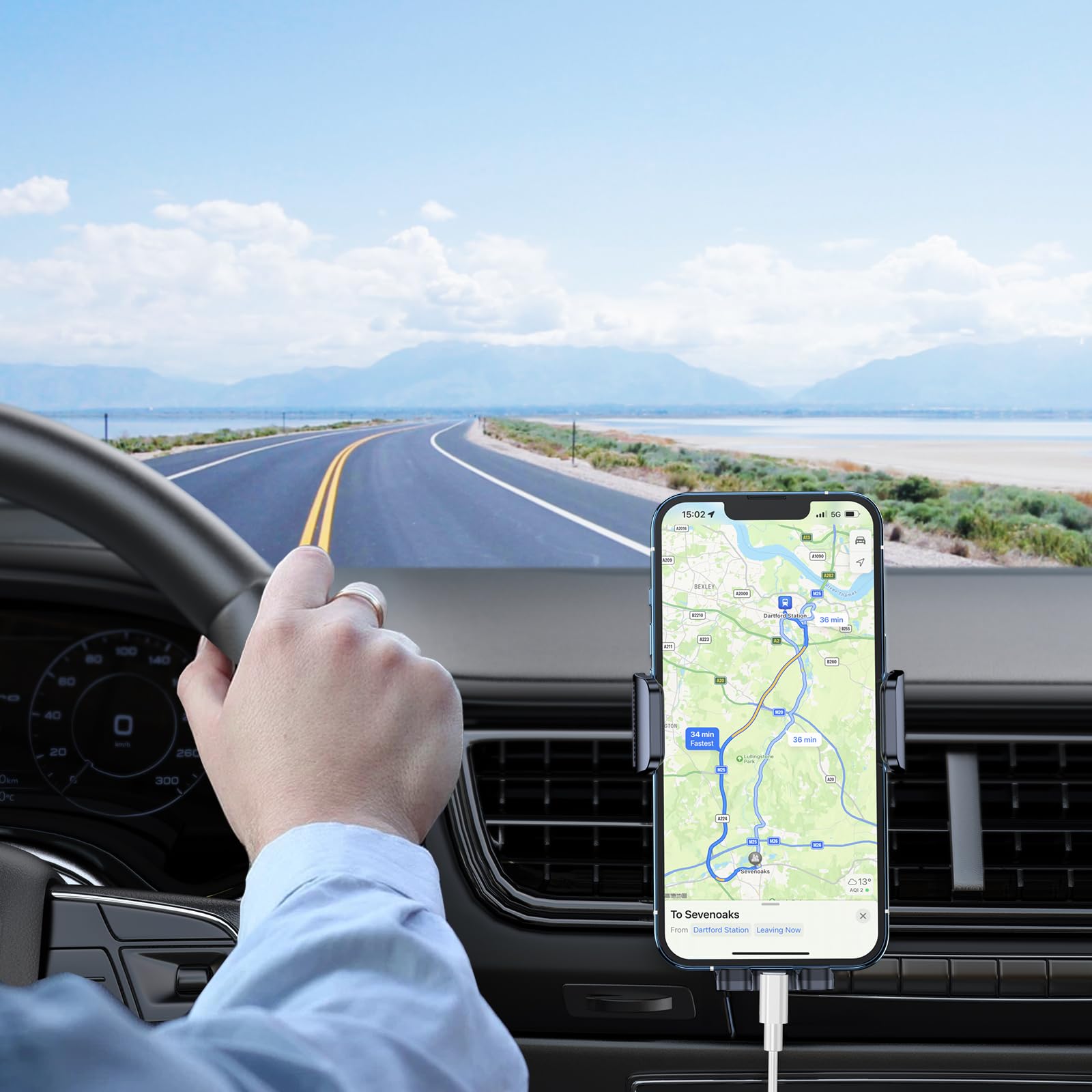 Blukar Phone Holder Car, Air Vent Car Phone Mount with Upgraded Ultra Stable Hook Clip, 360° Rotation, One Button Release Cellphone Holder for iPhone, Google, Galaxy and All Mobile Phones - Available at All In One Marketplace Canada