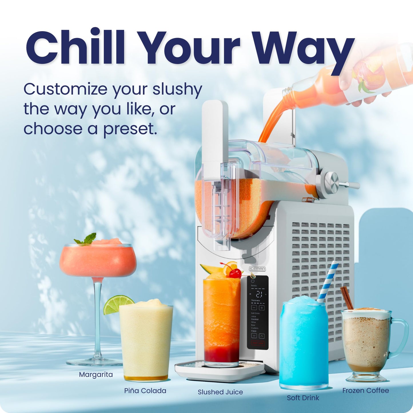 Iceman by Chefman Slush-Ease 68oz Slushie Machine, 48oz Liquid Capacity Frozen Drink Maker & Slushy Machine with 5 Presets and LED Display, Perfect for Frozen Margaritas, Frappes, Smoothies & Shakes