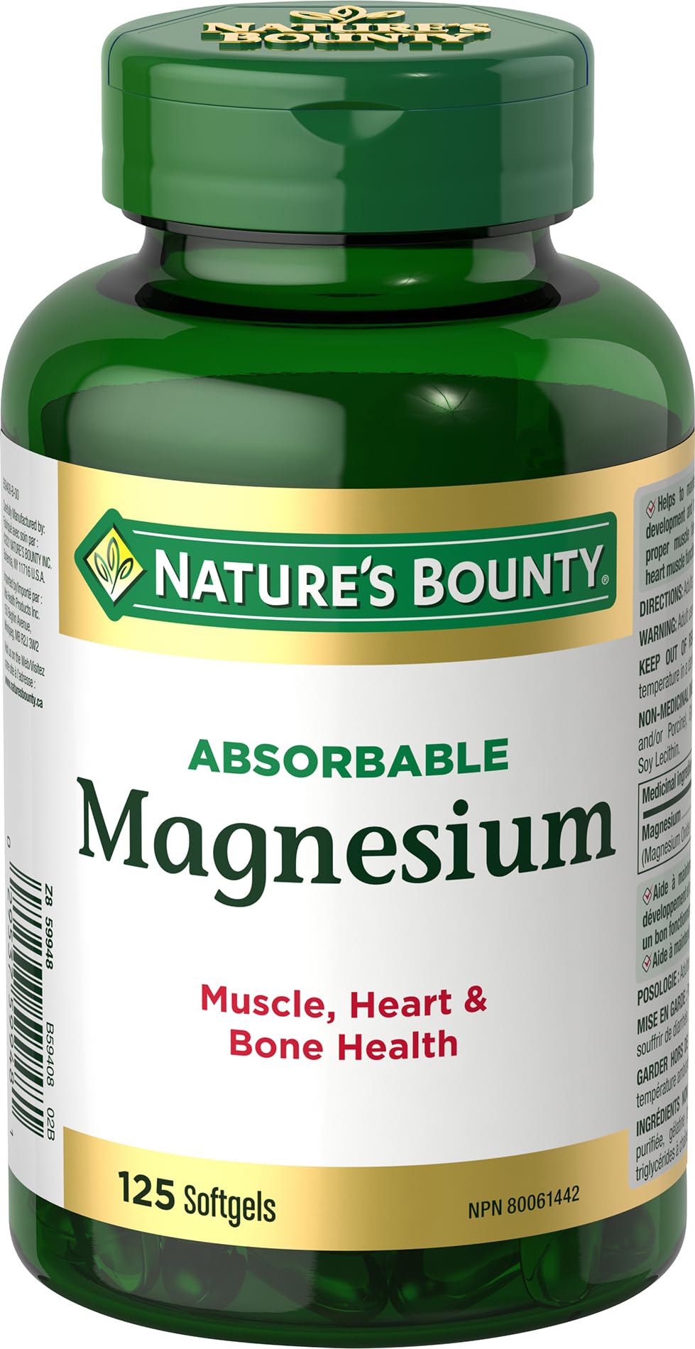 Nature's Bounty Absorbable Magnesium 400mg, Multi-coloured, 125 Softgels - Available at All In One Marketplace Canada