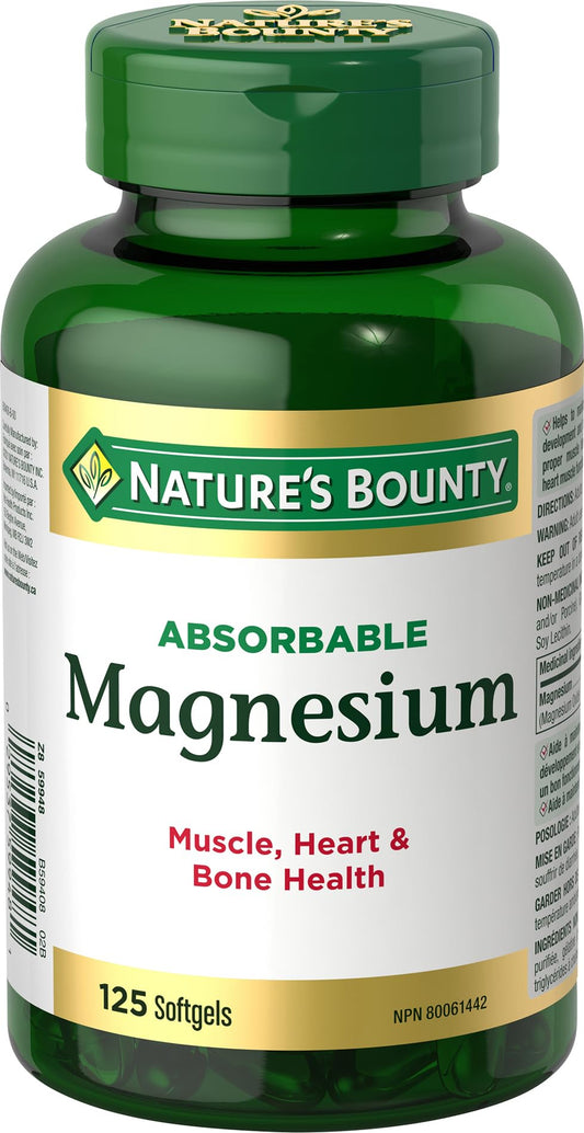 Nature's Bounty Absorbable Magnesium 400mg, Multi-coloured, 125 Softgels - Available at All In One Marketplace Canada
