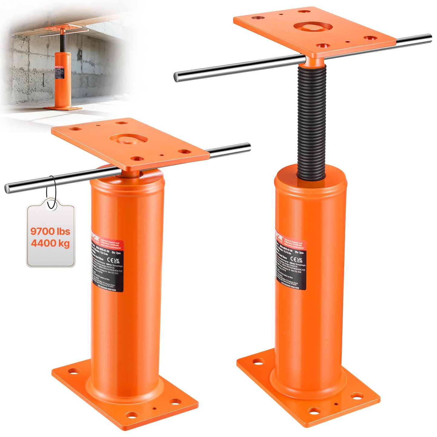 VEVOR House Floor Jacks, 2 Pack, 12"-16" Height Range, 9700 lbs Max Load Capacity Per Unit, Adjustable Support Beam Basement Jack Post Pole for Leveling, Steel Telescoping Jack for Temporary Support VEVOR