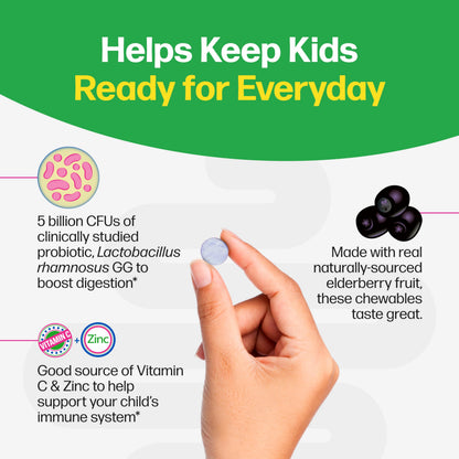Culturelle Kids Immune Defense, Probiotic + Elderberry, Vitamin C and Zinc, Immune Support for Kids, Mixed Berry Chewables, 30 count - Available at All In One Marketplace Canada