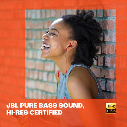 JBL Tune 310C - USB-C Wired Hi-Res in-Ear Headphones, Tangle-Free Flat Cable, 3-Button Remote with Microphone (Red)