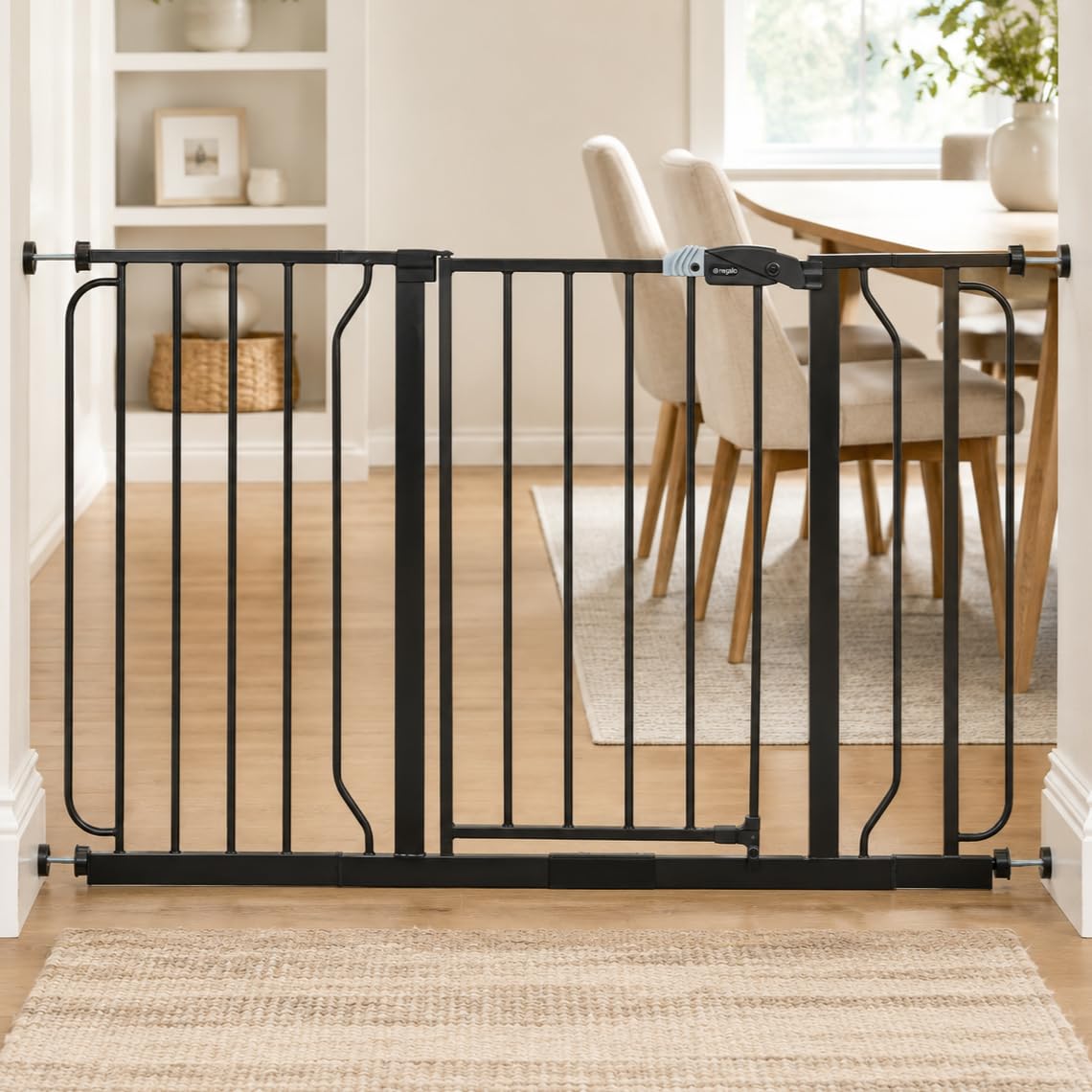 Regalo Easy Step 49-Inch Extra Wide Baby Gate, Includes 4-Inch and 12-Inch Extension Kit, 4 Pack of Pressure Mount Kit White
