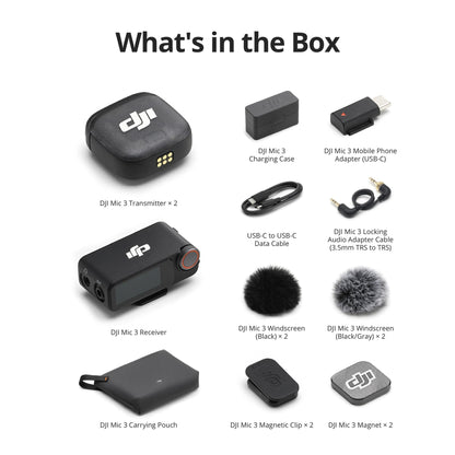 DJI Mic 3 (2 TX + 1 RX + Charging Case), Wireless Microphone for iPhone/Camera/Android, Ultralight, Adaptive Gain Control for Balanced Volume, Dual Band Anti-Interference, 28hrs Use, Vlog