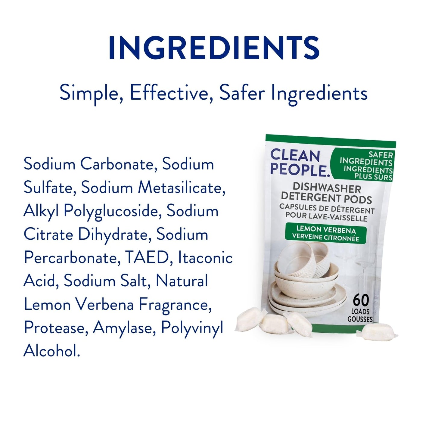 Clean People All Natural Dishwasher Pods - Cuts Grease & Rinses Sparkling Clean - Residue-Free - Phosphate Free Dishwashing Pods - Lemon, 120 Pack