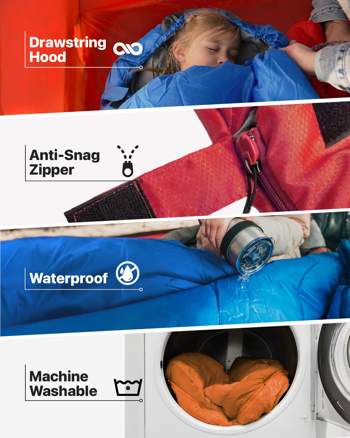 MalloMe Sleeping Bag for Adults Kids Boys & Girls for Winter, Fall & Spring - Single & Double - Waterproof Lightweight & Portable Backpacking Camping & Hiking Outdoor Travel with Compact Bag 🍁 All In One Marketplace Canada