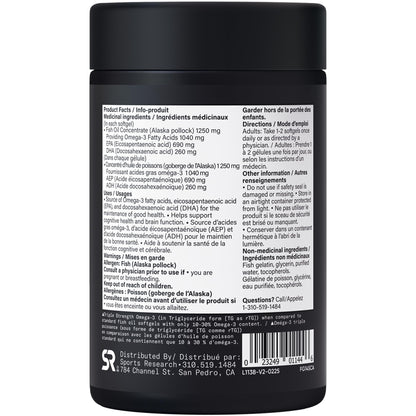 Sports Research® Triple Strength Omega 3 Fish Oil - Burpless Fish Oil Supplement w/EPA & DHA Fatty Acids from Wild Alaskan Pollock - Heart, Brain & Immune Support for Men & Women - 1250 mg, 30 count
