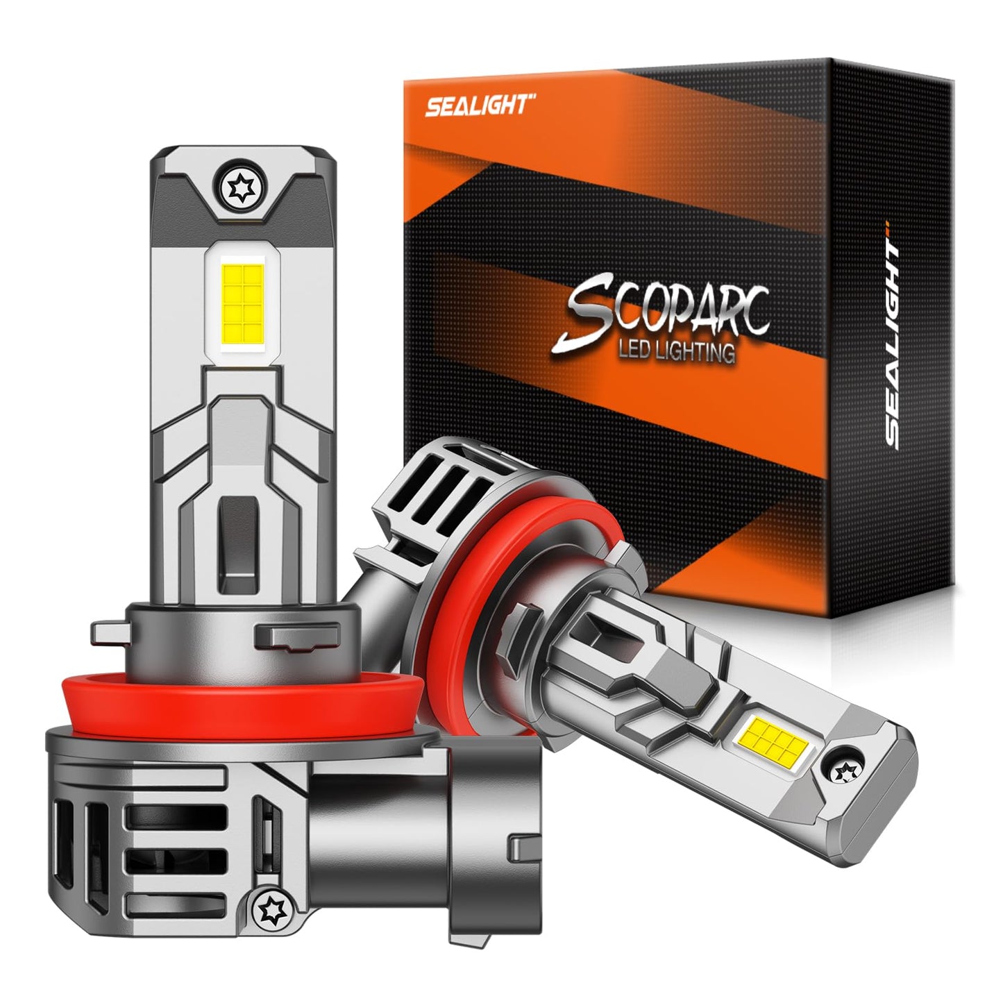 SEALIGHT H11 LED Headlight Bulbs, 40000LM 6500K Cool White Light Bulbs with Cooling Fan, 1:1 Mini Size H8 H9 H16 Led Headlight, 3 Min Plug-N-Play, H11 Halogen Replacement, Pack of 2