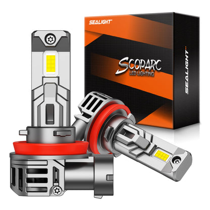 SEALIGHT H11 LED Headlight Bulbs, 40000LM 6500K Cool White Light Bulbs with Cooling Fan, 1:1 Mini Size H8 H9 H16 Led Headlight, 3 Min Plug-N-Play, H11 Halogen Replacement, Pack of 2