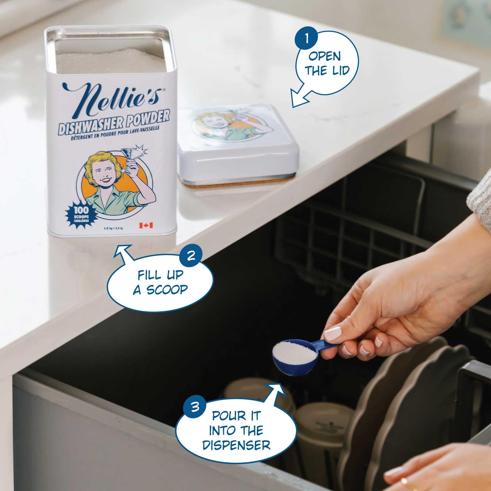 Nellie's Dishwasher Powder - 100 Load - Plant-Based Dishwasher Detergent - Septic Safe, Fragrance-Free - Easily Penetrates Grease & Food Particles - Phosphate-Free - (Made in Canada) - Available at All In One Marketplace Canada