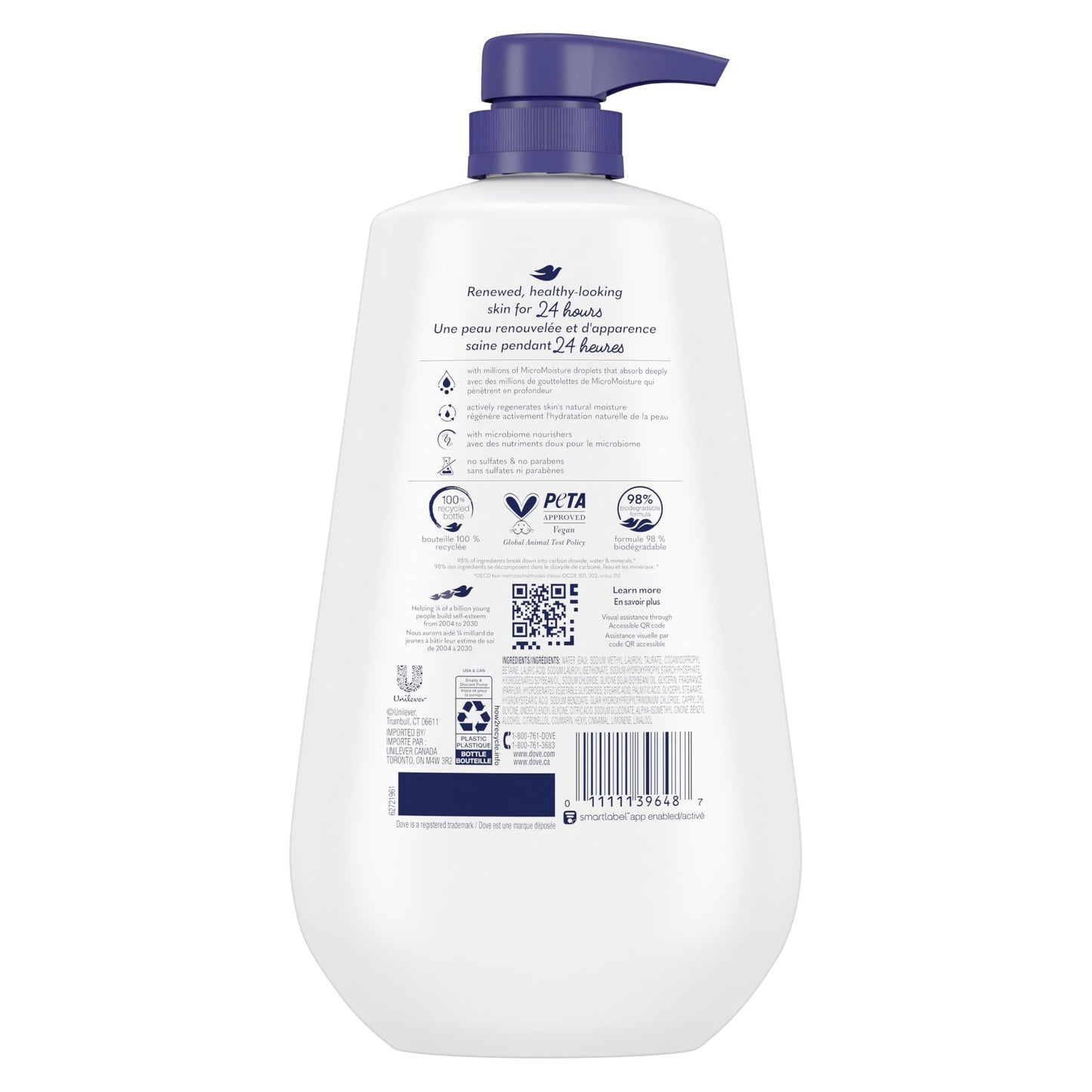 Dove Body Wash Deep Moisture For 24hr Lotion-Soft Skin Moisturizing Skin Cleanser with No Sulfates No Parabens, 905mL (Pack of 2)