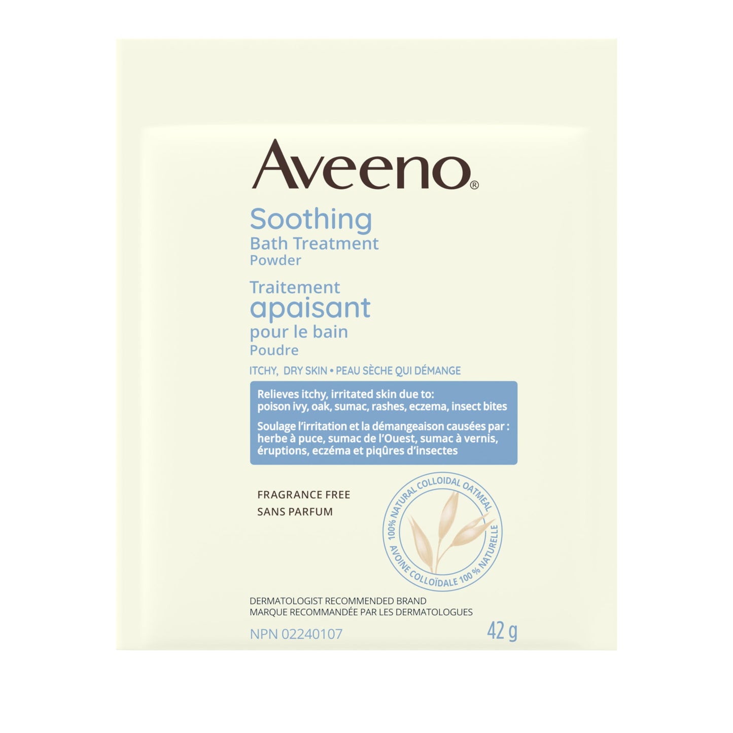 Aveeno Soothing Bath Treatment, Eczema, Dry Skin Relief, Colloidal Oatmeal Bath, Cleanser, Fragrance Free, 8-pack, 42 gram - Available at All In One Marketplace Canada