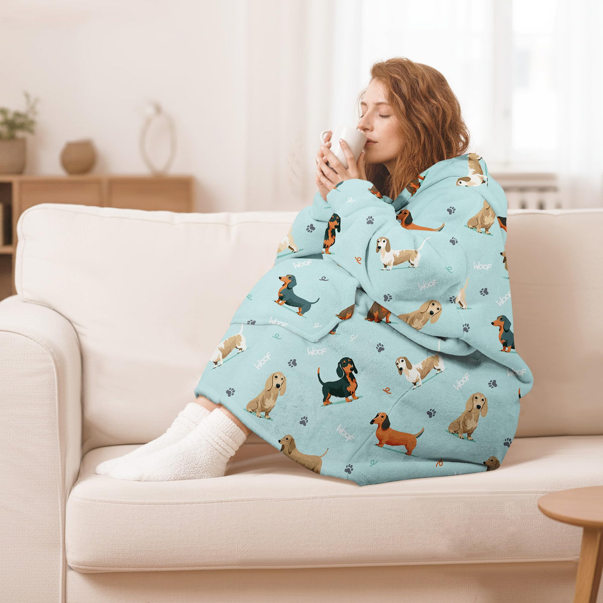 Queenshin Oversized Wearable Blanket Fluffy Hoodie for Women Men Dachshund 🍁 All In One Marketplace Canada