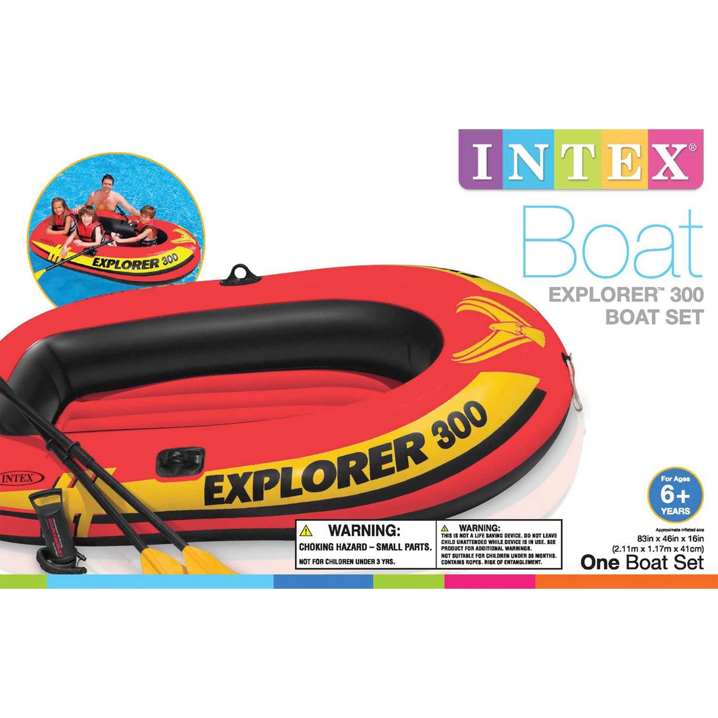 INTEX 58332EP Explorer 300 Inflatable Boat Set: Includes Deluxe Boat Oars and Mini Hand Pump – Dual Air Chambers – Grab Rope – 3-Person – 410lb Weight Capacity Intex