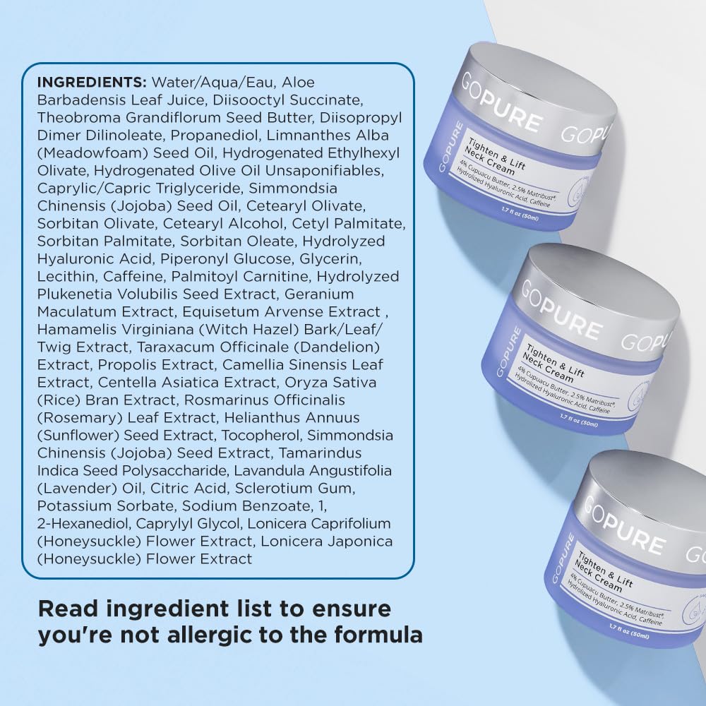 goPure Tighten & Lift Neck & Chest Moisturizer Cream for Visibly Firming, Tightening and Lifting Wrinkles & Crepey Skin, 1.7oz - Available at All In One Marketplace Canada