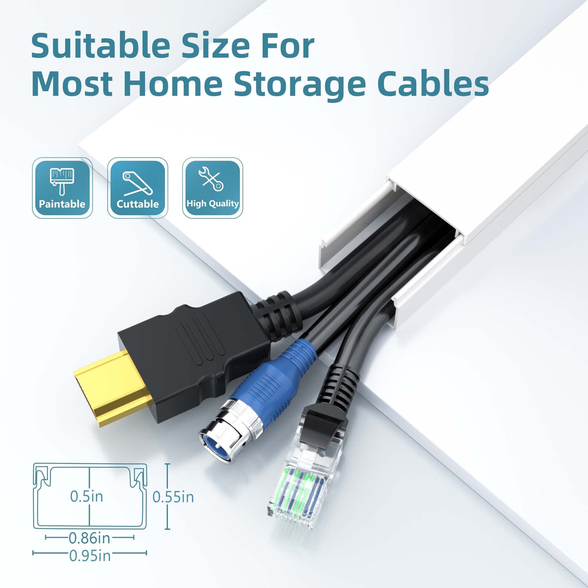 Delamu Cord Hider, 157in Cord Cover Wall, Premium Cord Covers for Wires on Wall, Cable Concealer Hider Kit for Hiding Wires in Home and Office Cable Management, 10X L15.7in X W0.95in X H0.55in, White